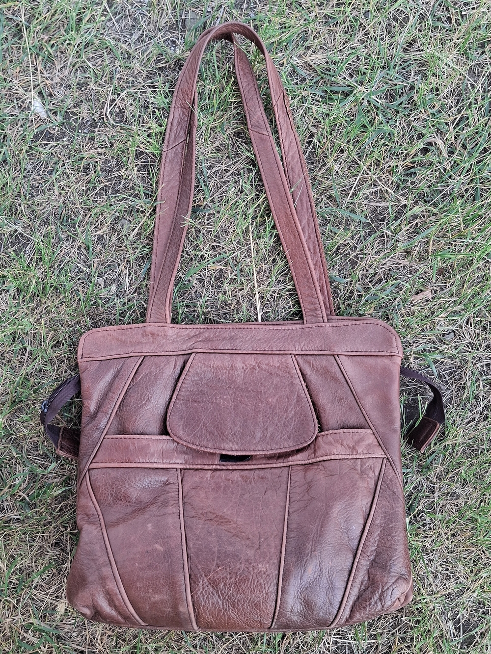 Vintage Classic Brown Leather Tote Shoulder Bag Genuine Leather